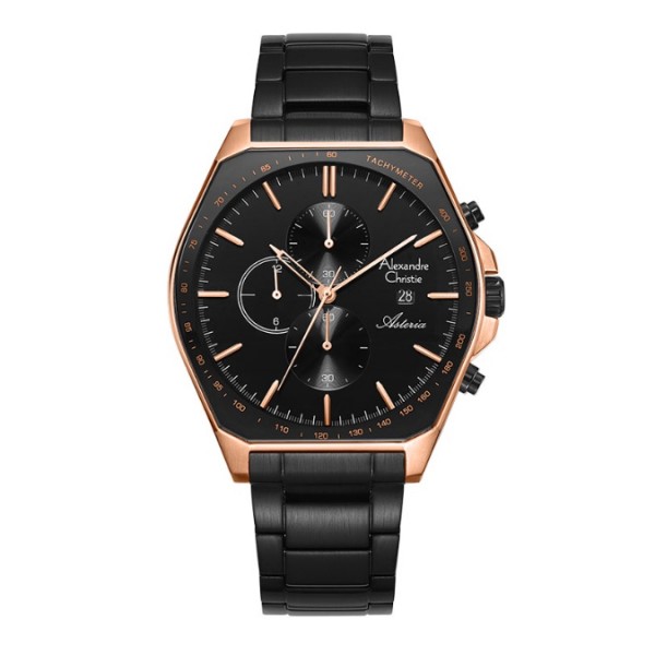 Alexandre Christie AC 6648 Rosegold Black Steel MCBBRBA